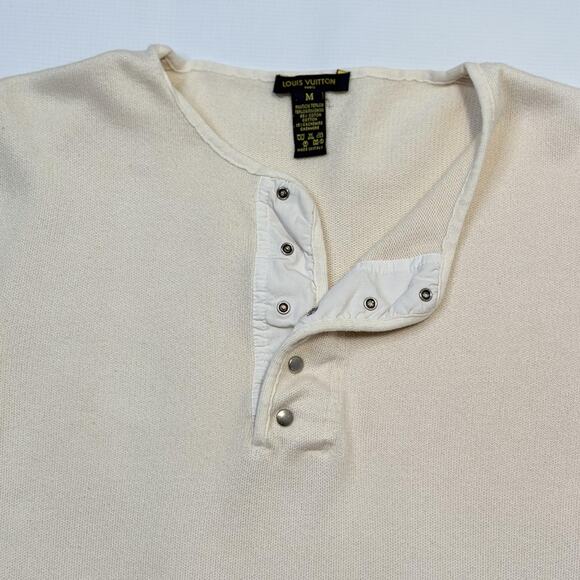 Louis Vuitton Shirt Mens Medium Henley Long Sleeve Cashmere LV Cup Made Italy - Picture 5 of 13